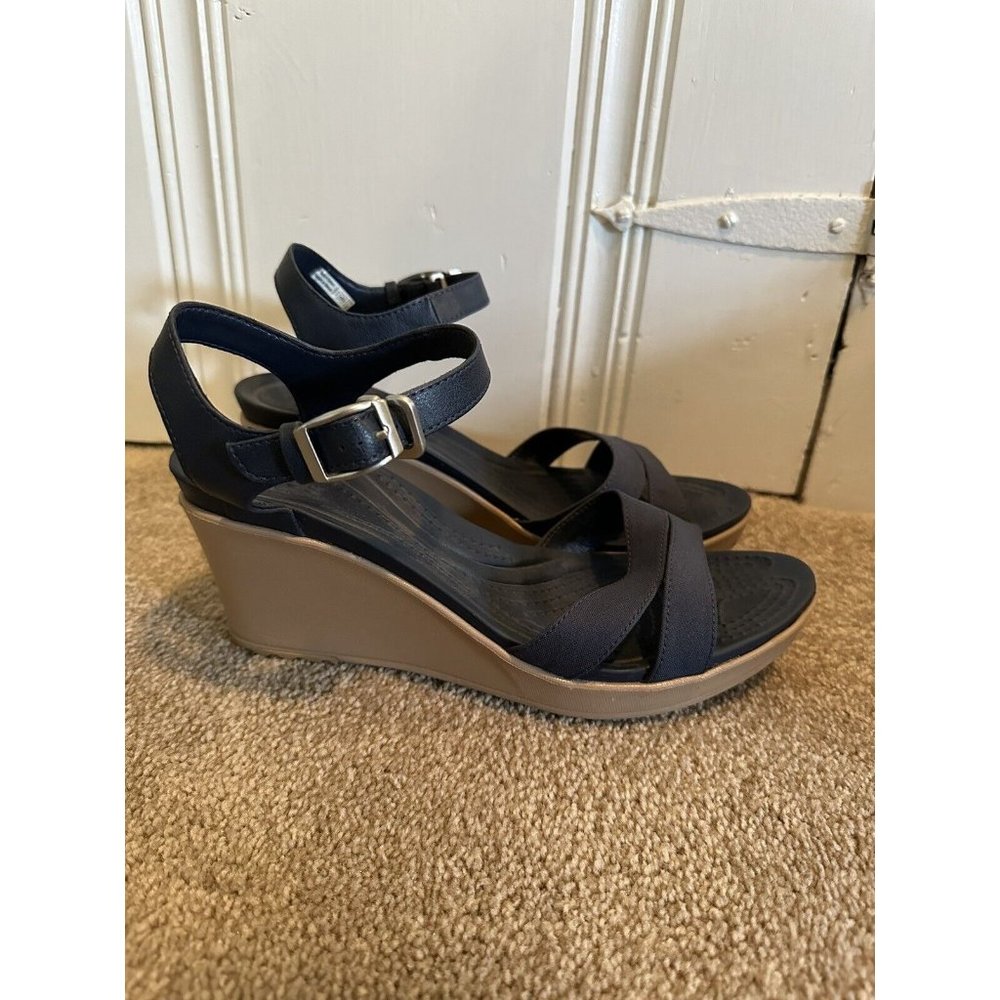 Crocs Leigh II Adjustable Ankle Strap Wedge Sandal Blue Women’s Size 10